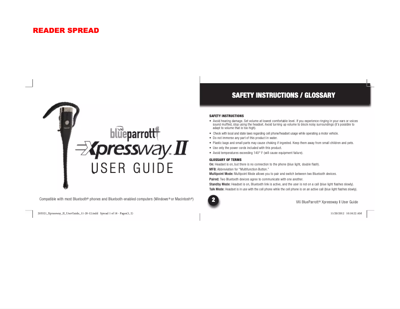 Page 1 of the manual User Manual VXi BlueParrott Xpressway II