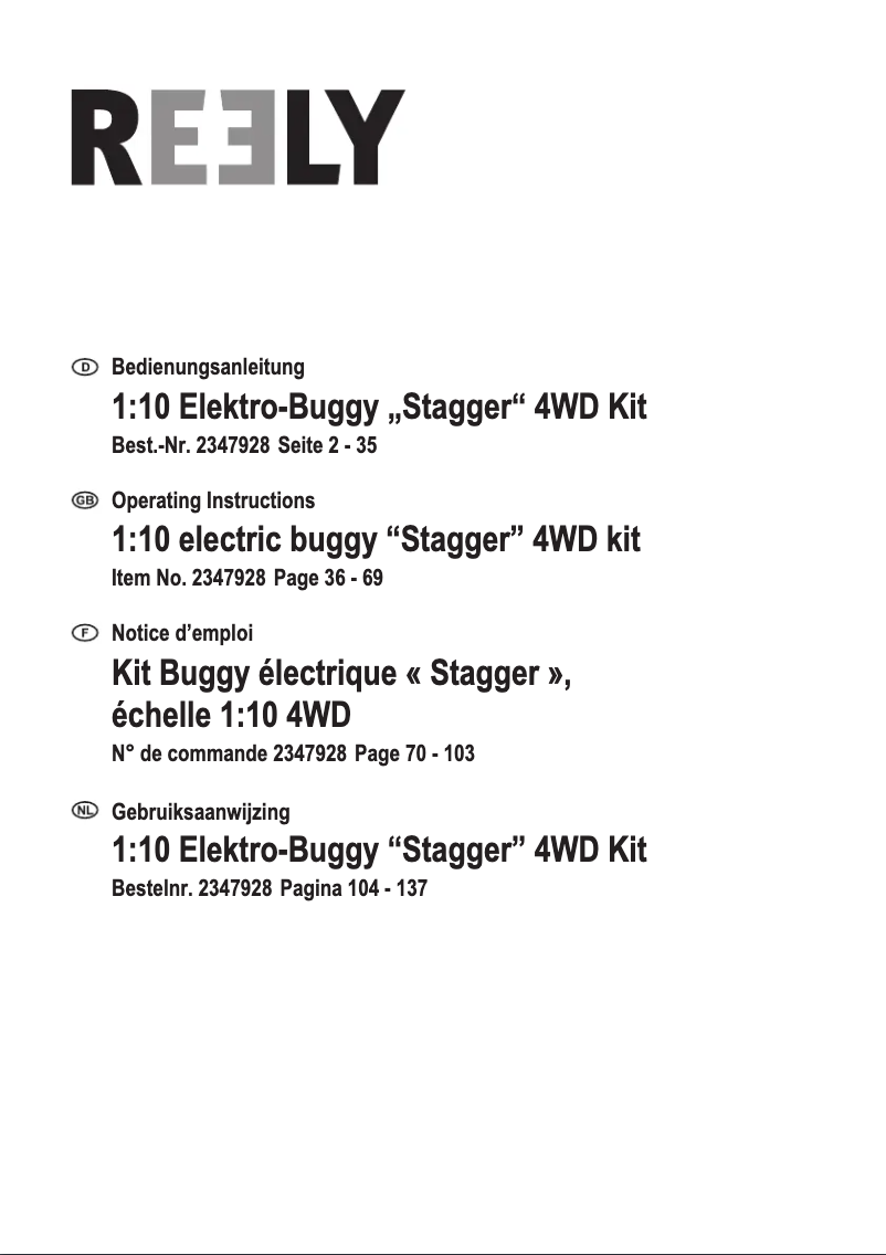 First page image of the manual for Stagger