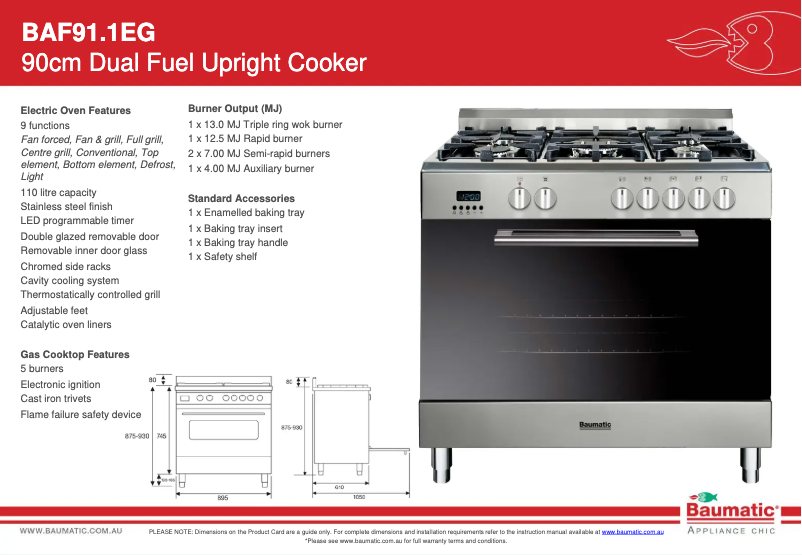 Page 1 of the manual Technical Sheet Baumatic BAF91.1EG