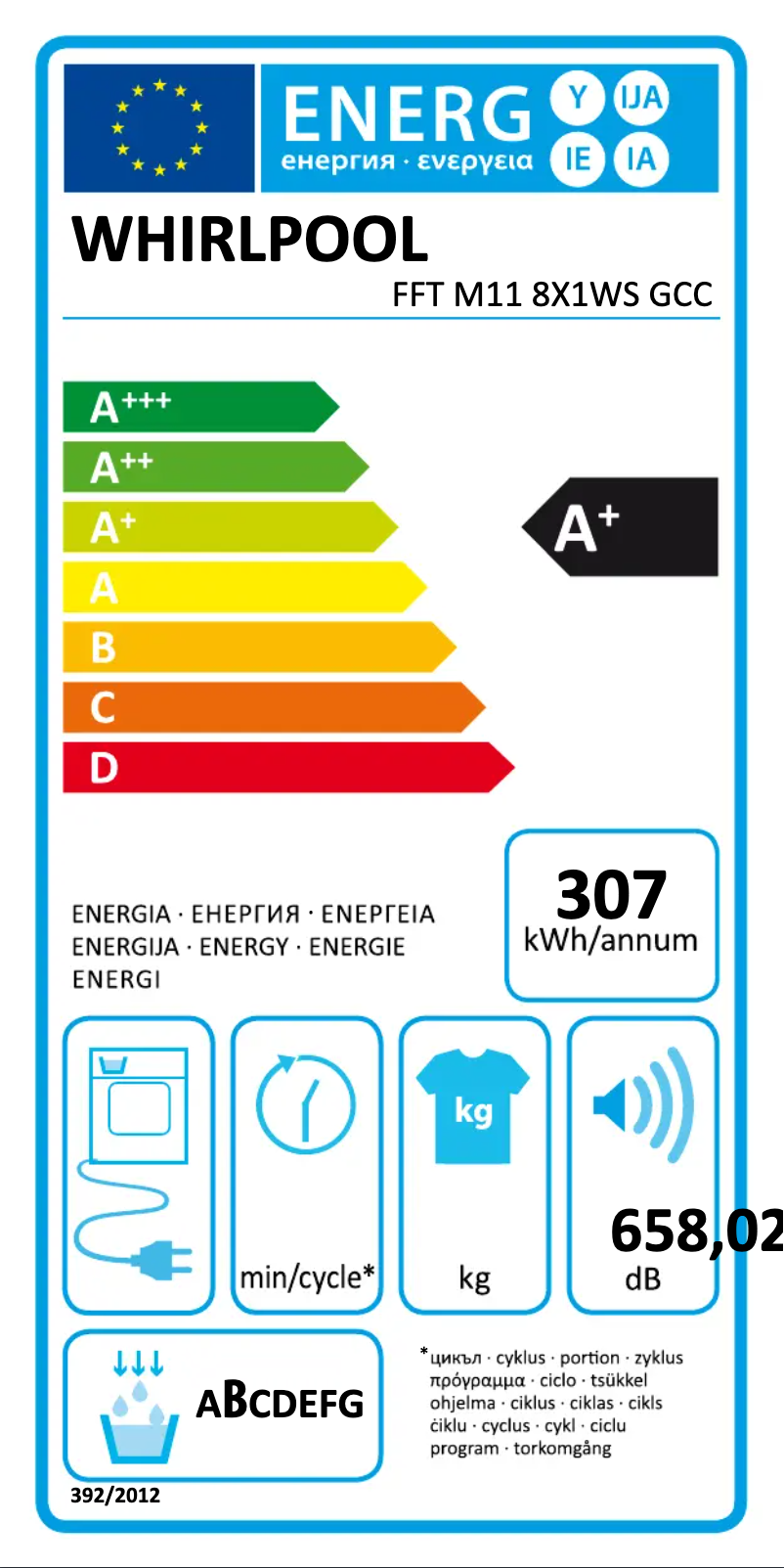 Page 1 of the manual Energy Label Whirlpool FFT M11 8X1WS