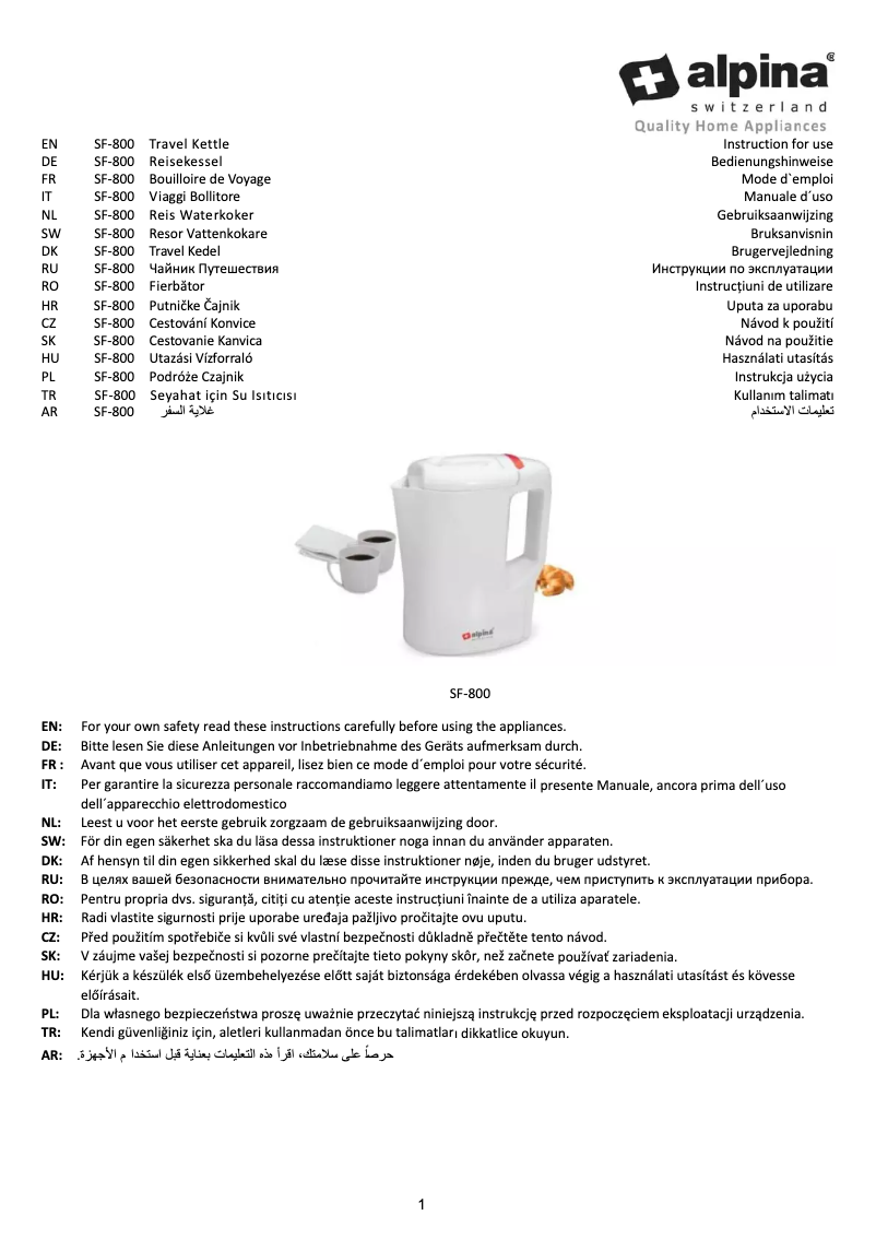Page 1 of the manual User Manual Alpina SF 800