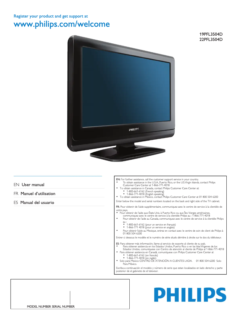First page image of the manual for 19PFL3504D