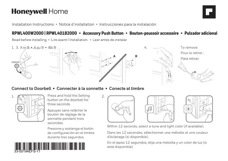 Page 1 of the manual Installation Guide Honeywell RPWL400W2000