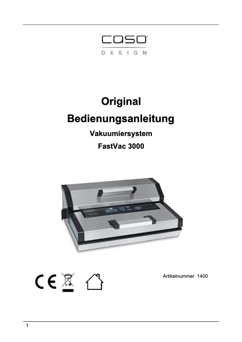 Page 1 of the manual User Manual Caso FastVac 3000