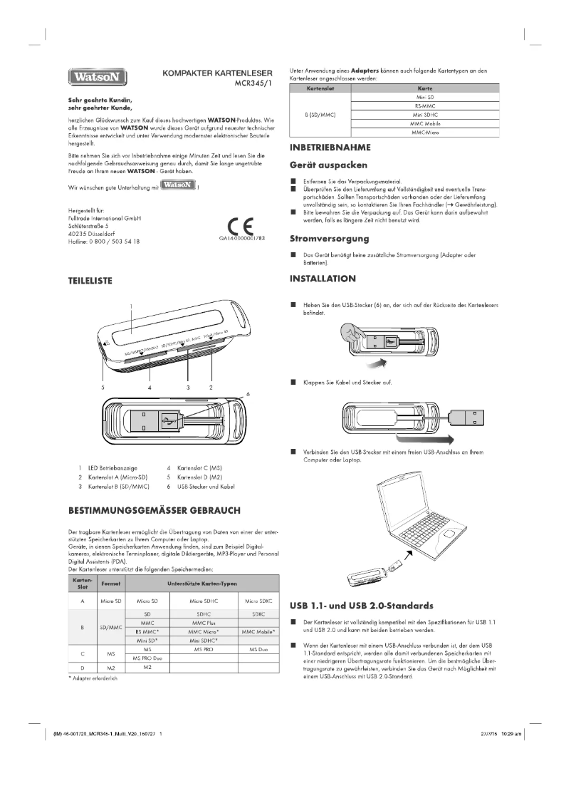 Page 1 of the manual User Manual Watson MCR 345