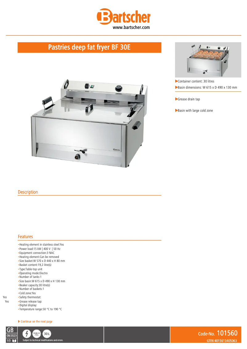 First page image of the manual for BF 30E