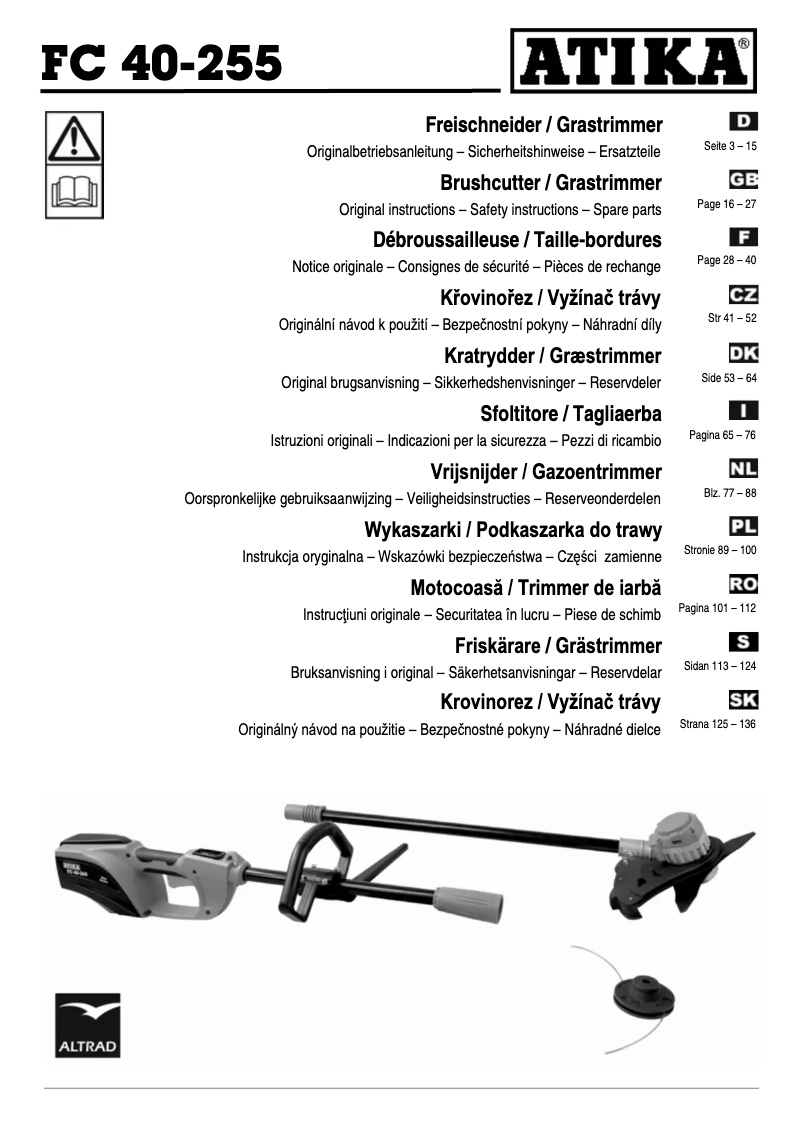 Page 1 of the manual User Manual ATIKA FC 40-255