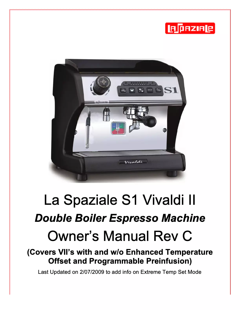 First page image of the manual for S1 Vivaldi ll