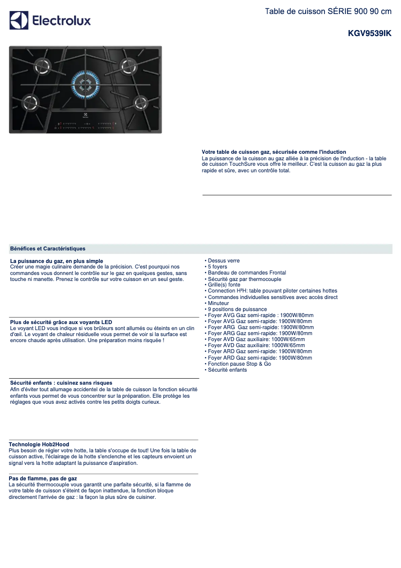 Page 1 of the manual Technical Sheet Electrolux KGV9539IK