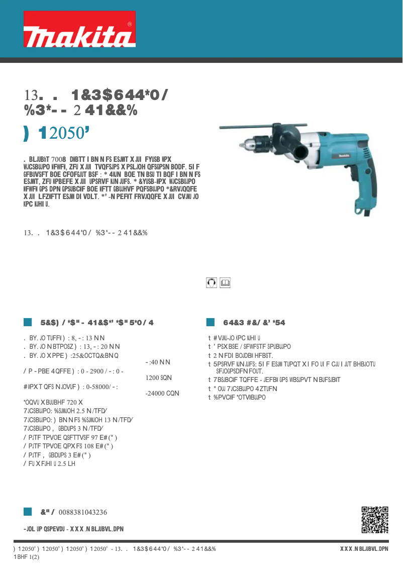 Page 1 of the manual Technical Sheet Makita HP2050F