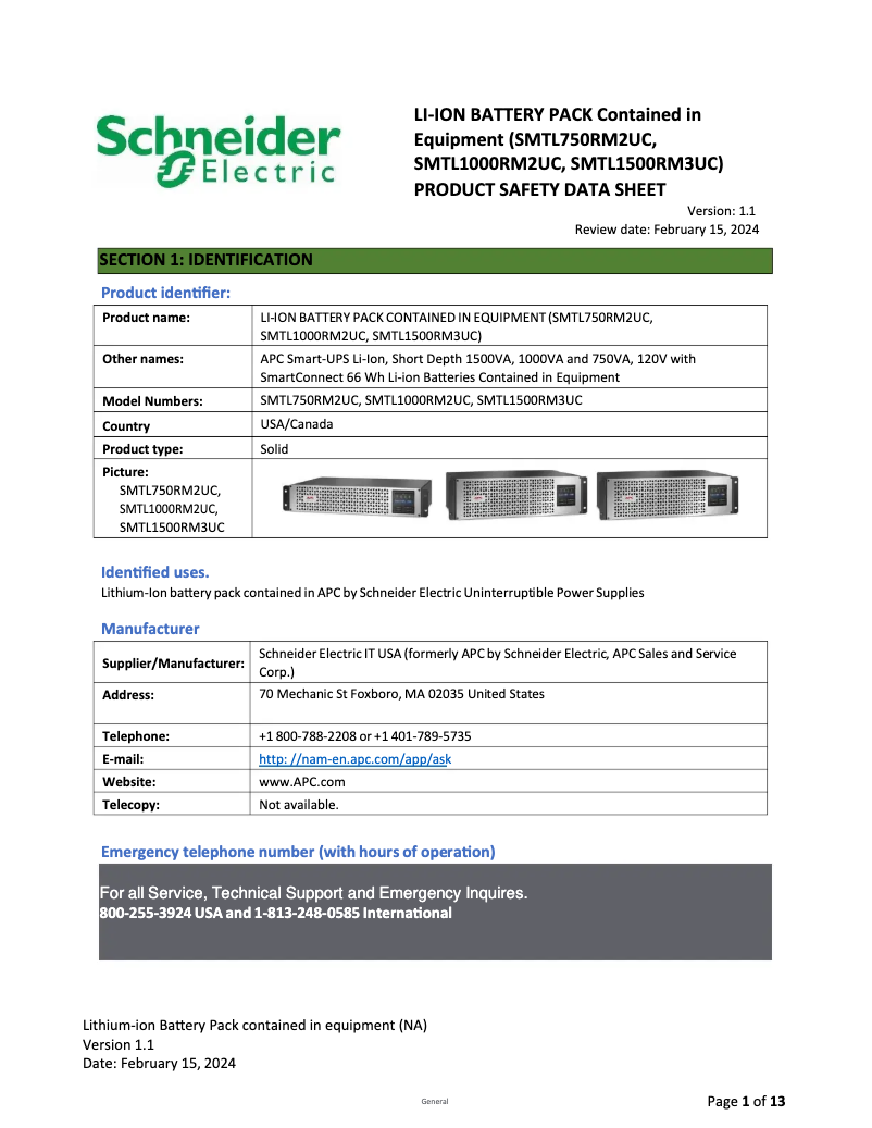 Page 1 of the manual Safety Instructions APC Smart-UPS SMTL1500RM3UC