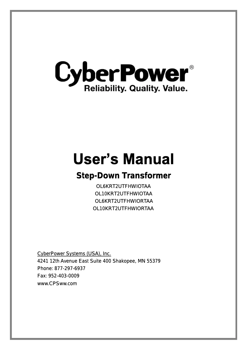 Page 1 de la notice Manuel utilisateur CyberPower OL6KRT2UTFHWIORTAA