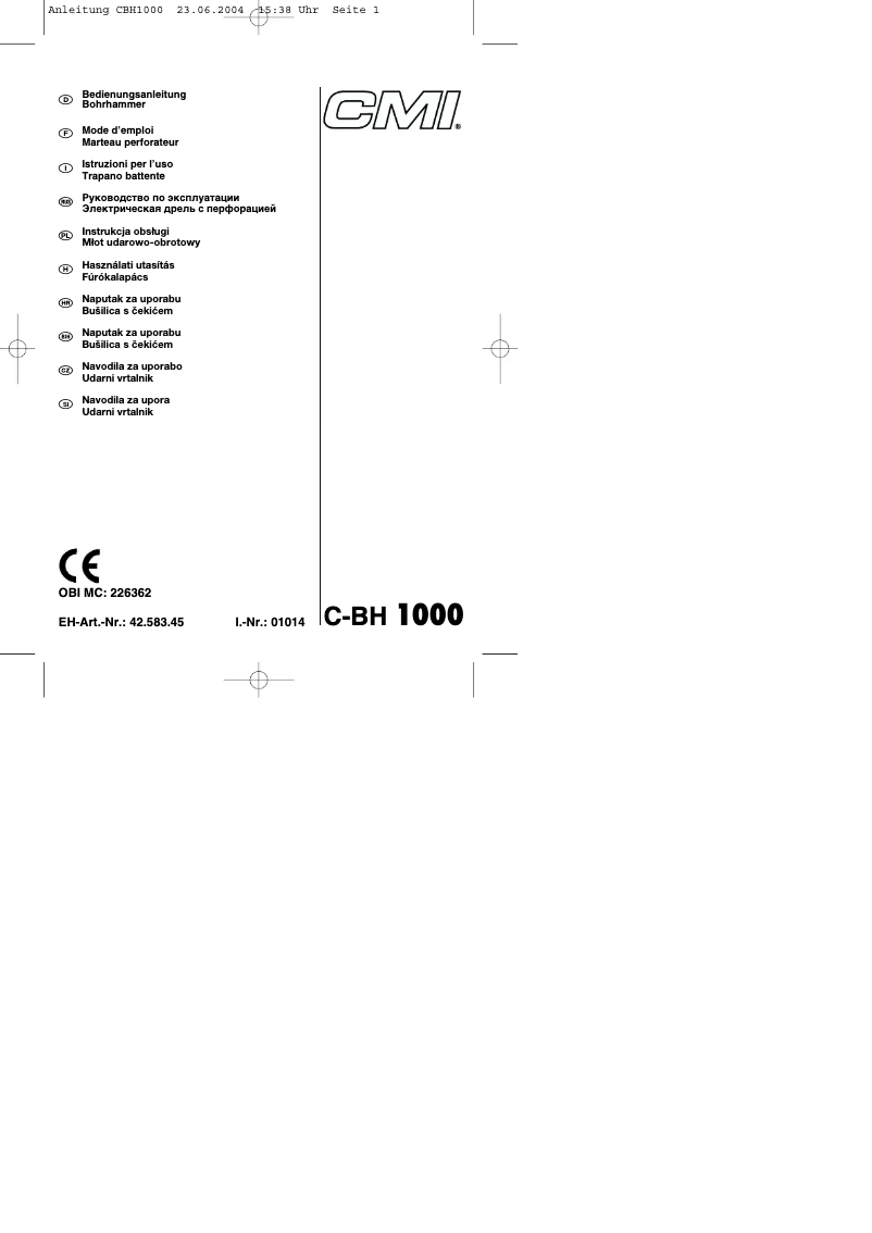 First page image of the manual for C-BH 1000