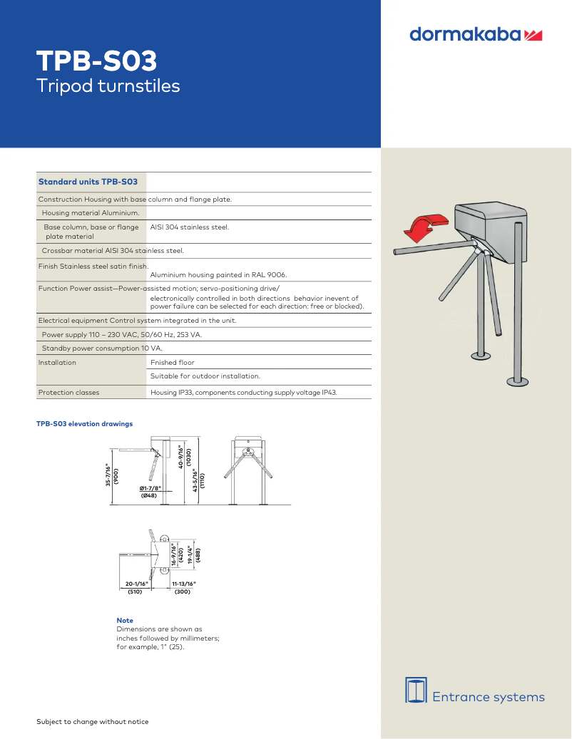 Page 1 of the manual User Manual Dormakaba TPB-S03