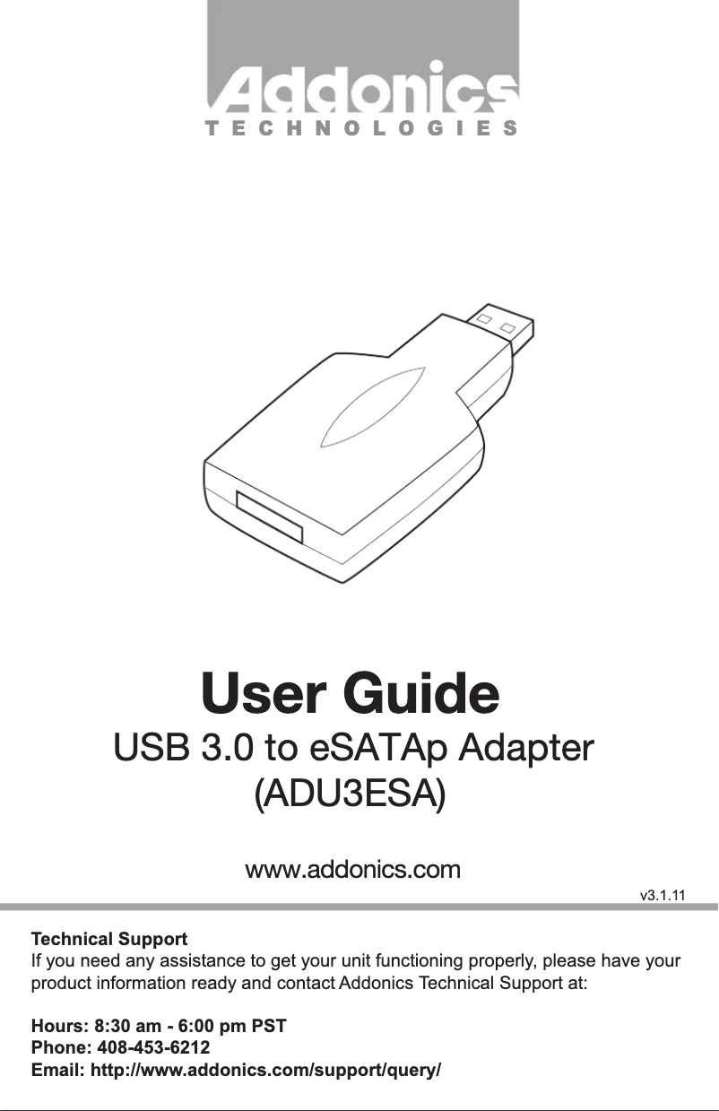 Page 1 of the manual User Manual Addonics ADU3ESA