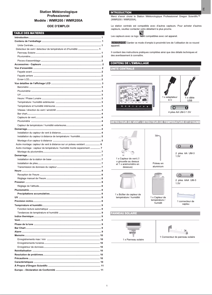 Page 1 of the manual User Manual Oregon Scientific WMR200