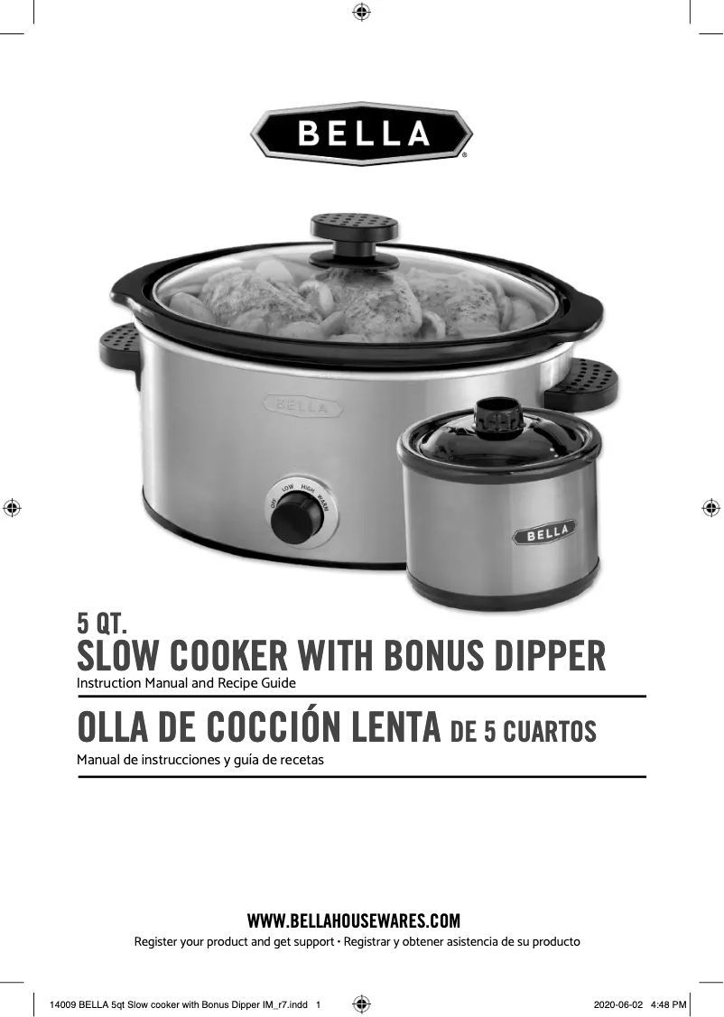 First page image of the manual for 5qt Slow Cooker with Bonus Dipper