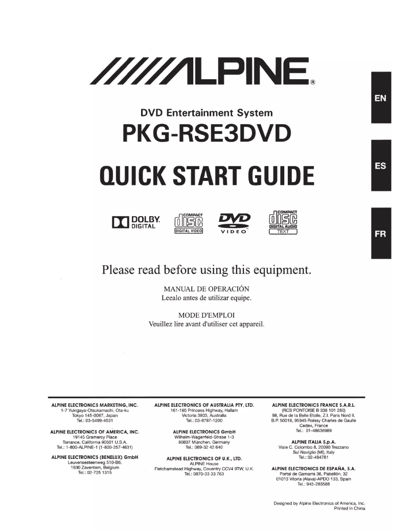 Page 1 of the manual User Manual Alpine PKG-RSE3DVD