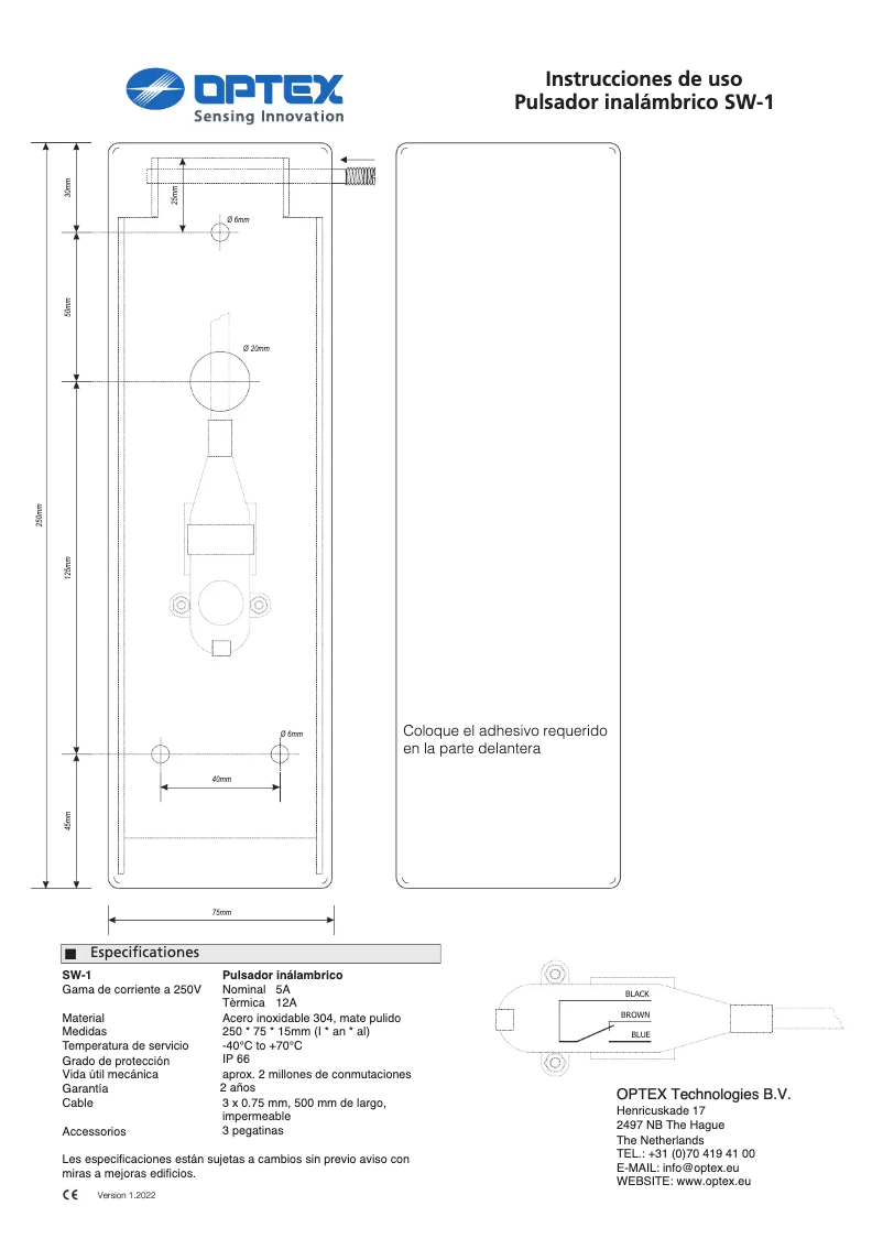First page image of the manual for SW-1