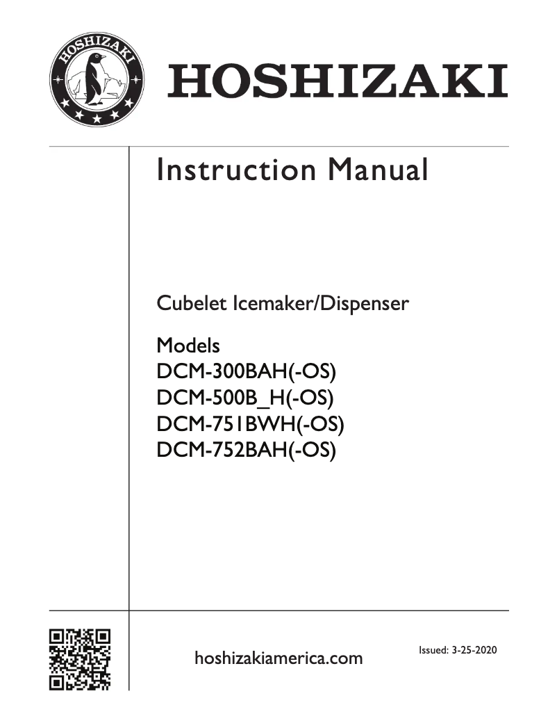 Page 1 of the manual Installation Guide Hoshizaki DCM-751BAH