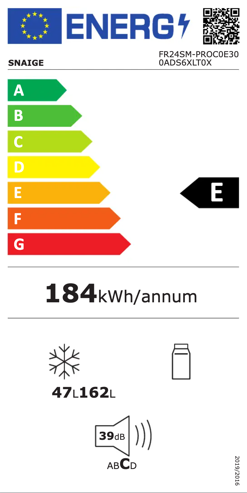 Page 1 of the manual Energy Label Snaigė Retro Copper FR24SM-PROC0E3