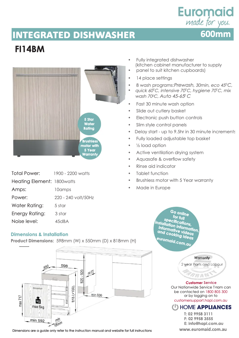 Page 1 of the manual Technical Sheet Euromaid FI14BM