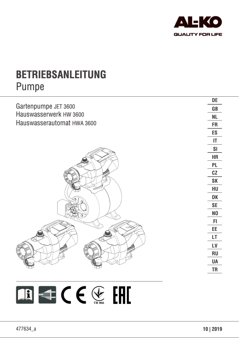 First page image of the manual for HWA 3600