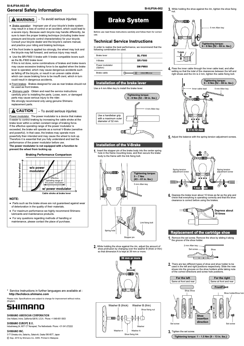 Page 1 of the manual User Manual Shimano BR-F800