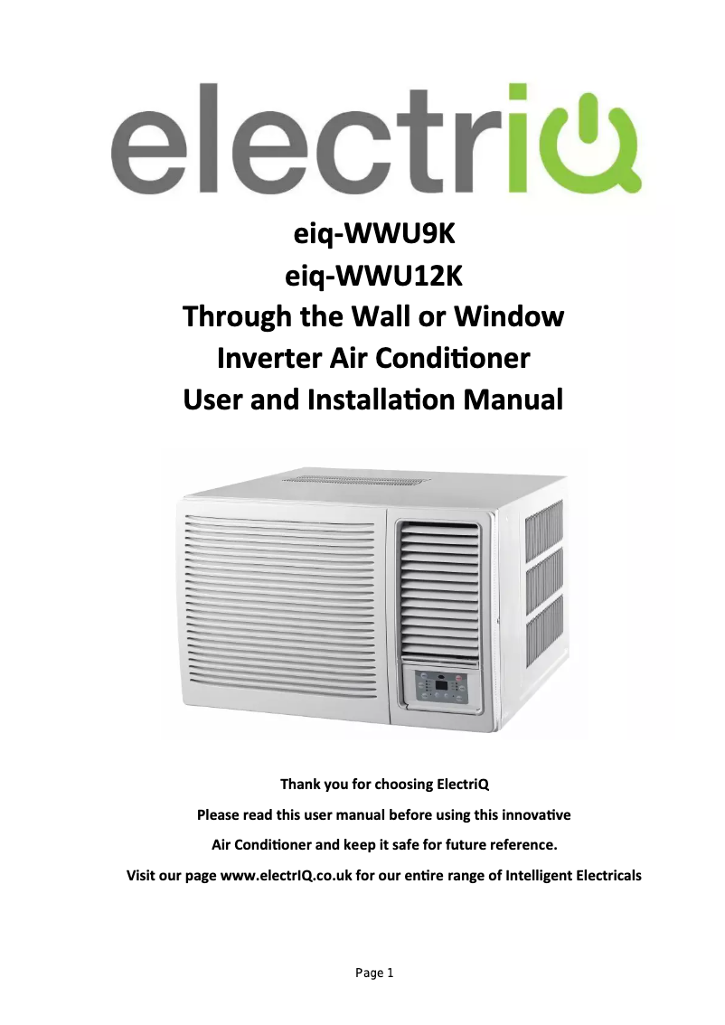 First page image of the manual for eiq-WWU9K