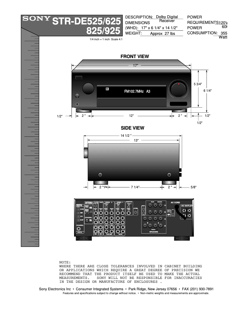 First page image of the manual for STR-DE825