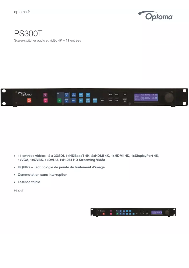 Page 1 of the manual Technical Sheet Optoma PS300T