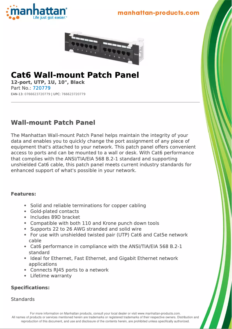 Page 1 of the manual Technical Sheet Manhattan 720779