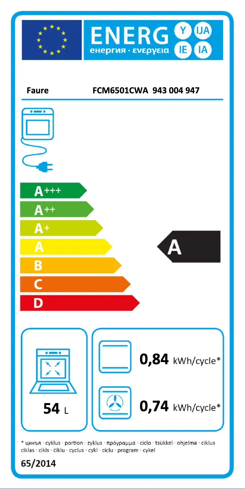 Page 1 of the manual Energy Label Electrolux FCM6501CWA