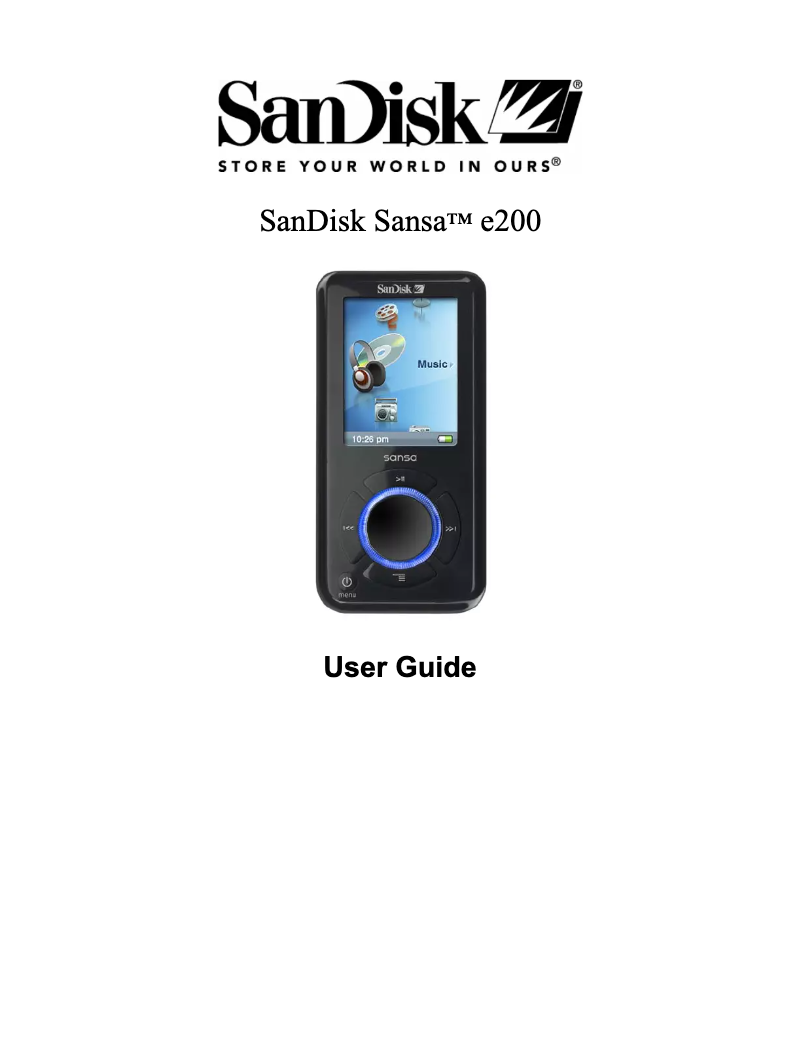 First page image of the manual for Sansa e260