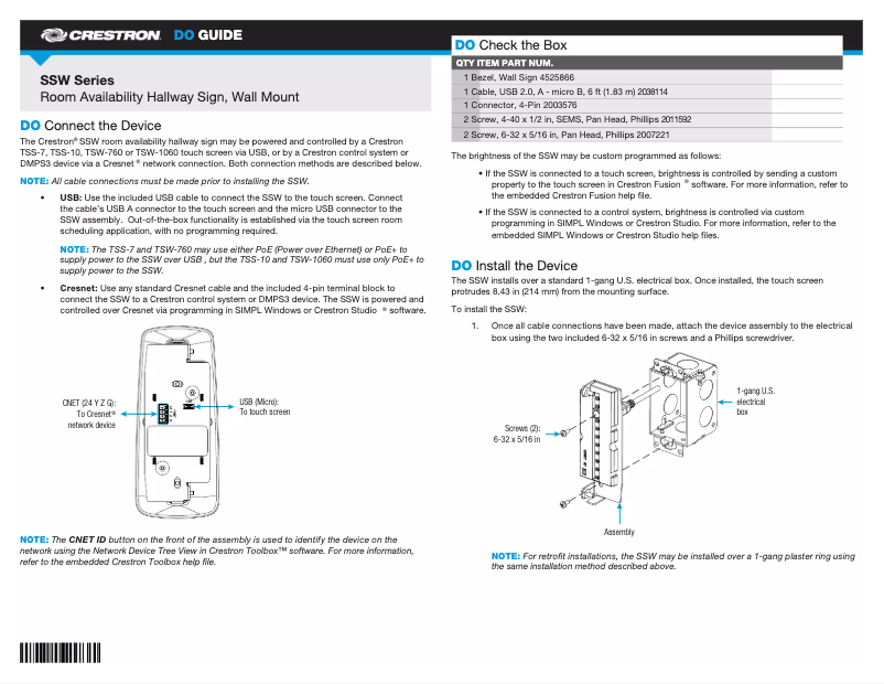 Page 1 of the manual User Manual Crestron SSW-100