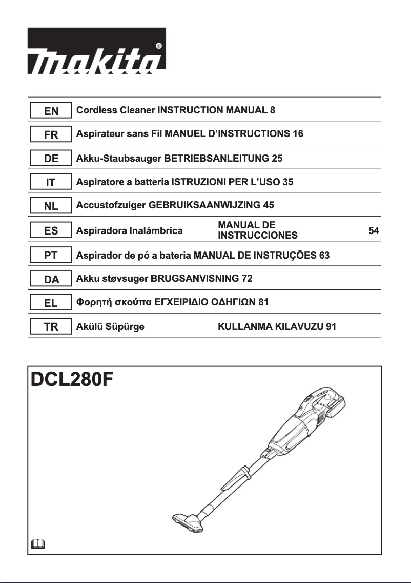 Page 1 of the manual Technical Sheet Makita DCL280FZW