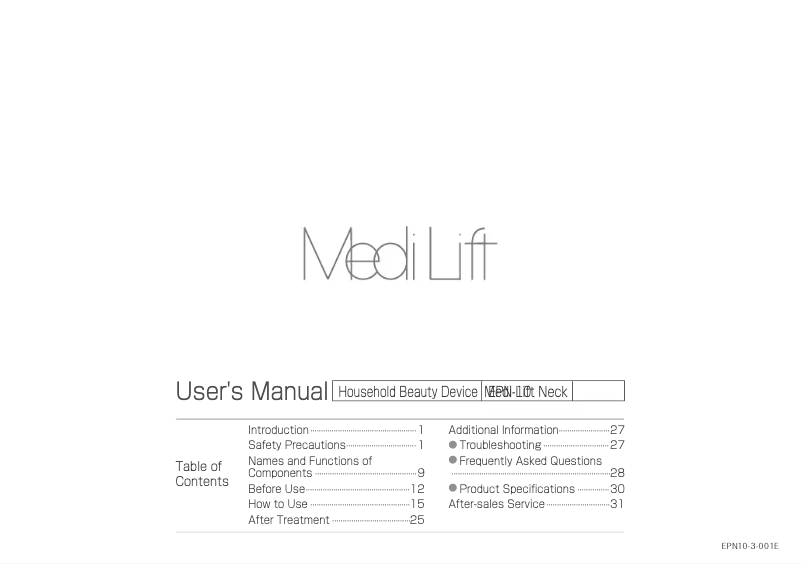 Page 1 of the manual User Manual YA-MAN Medi Lift Neck
