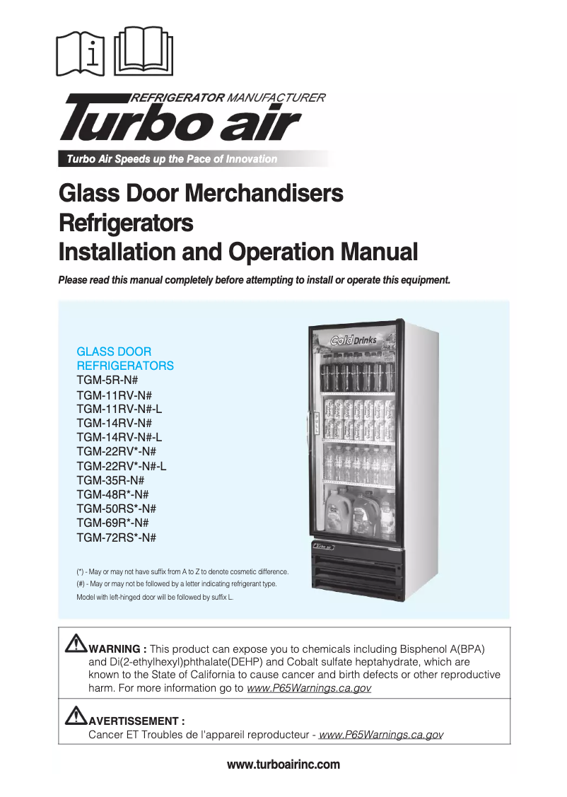 Page 1 of the manual Installation Guide Turbo air TGM-5R