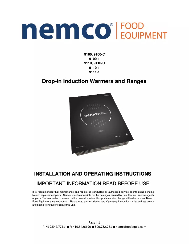 Page 1 of the manual User Manual Nemco 9110A