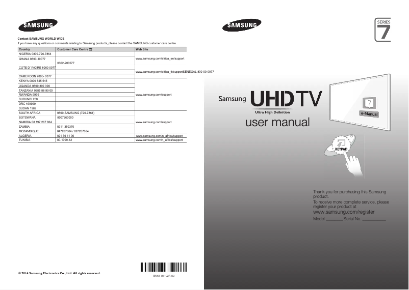 Page 1 of the manual Installation Guide Samsung UA55HU7000S