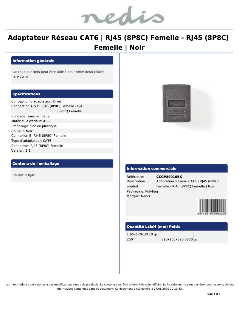 First page image of the manual for CCGP89010BK