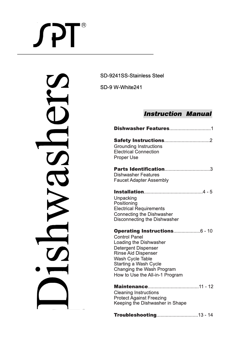 First page image of the manual for SD-9241SS