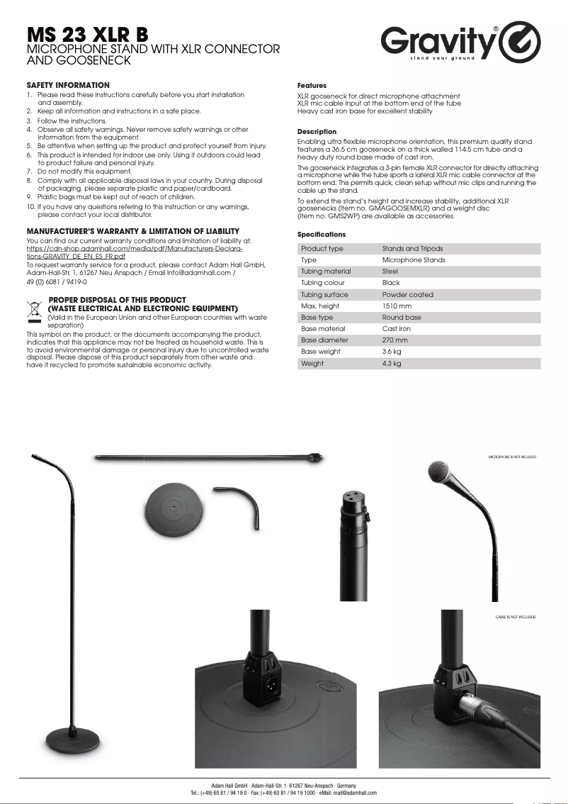 Page 1 of the manual User Manual Gravity MS 23 XLR B