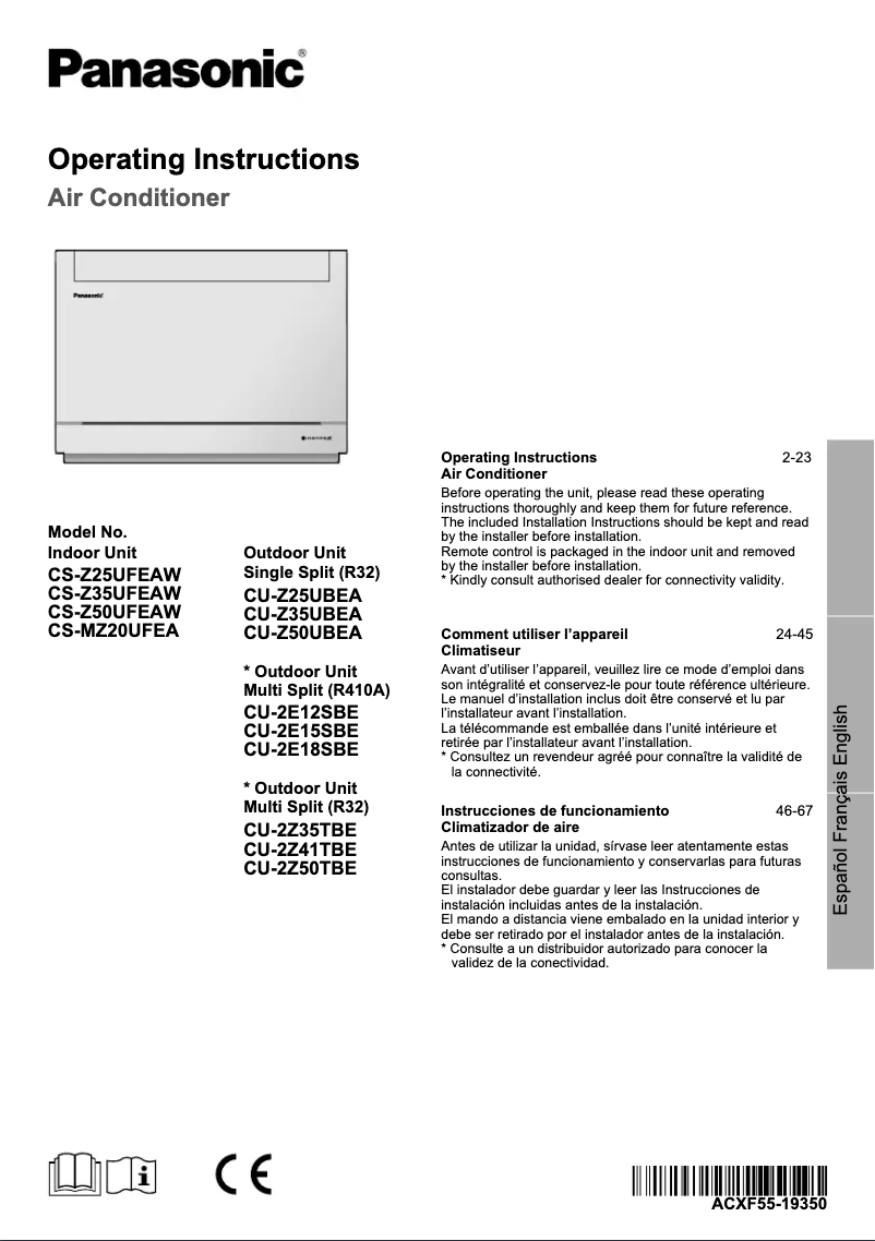 Page 1 of the manual User Manual Panasonic CS-MZ20UFEA