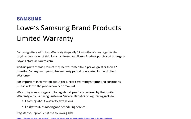 Page 1 of the manual Warranty Information Samsung RF18A5101SG