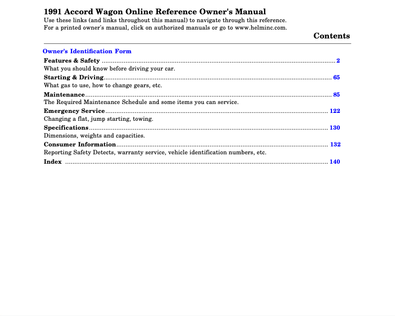 Page 1 of the manual User Manual Honda Accord Sedan (1991)