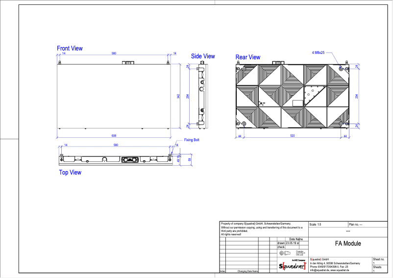 Page 1 of the manual Technical Drawing NEC LED-FE038i2