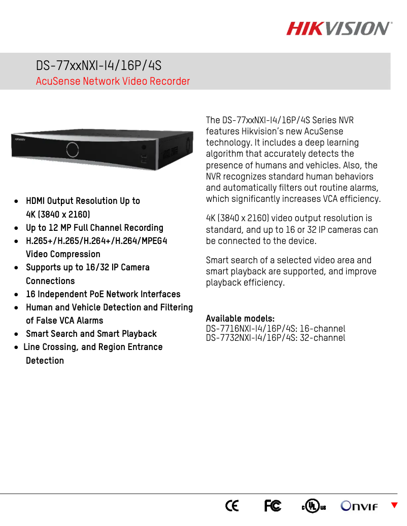 Page 1 of the manual Technical Sheet Hikvision DS-7716NXI-I4