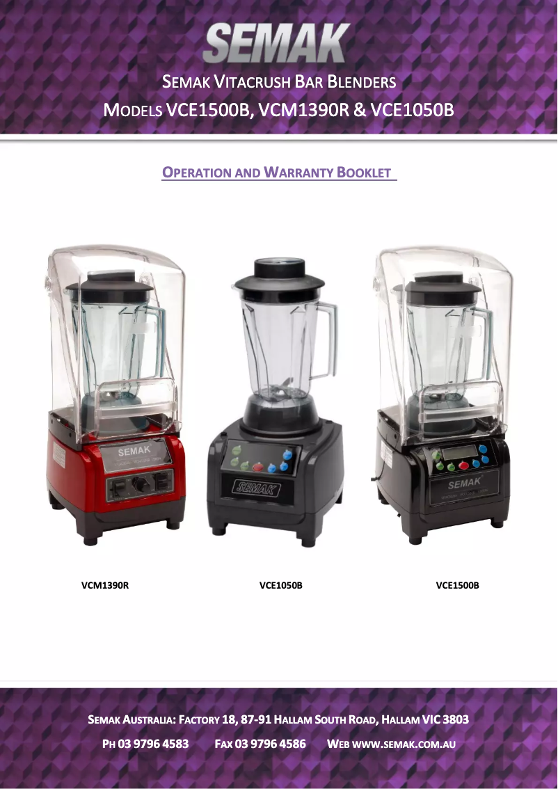 First page image of the manual for Vitacrush VCM1390