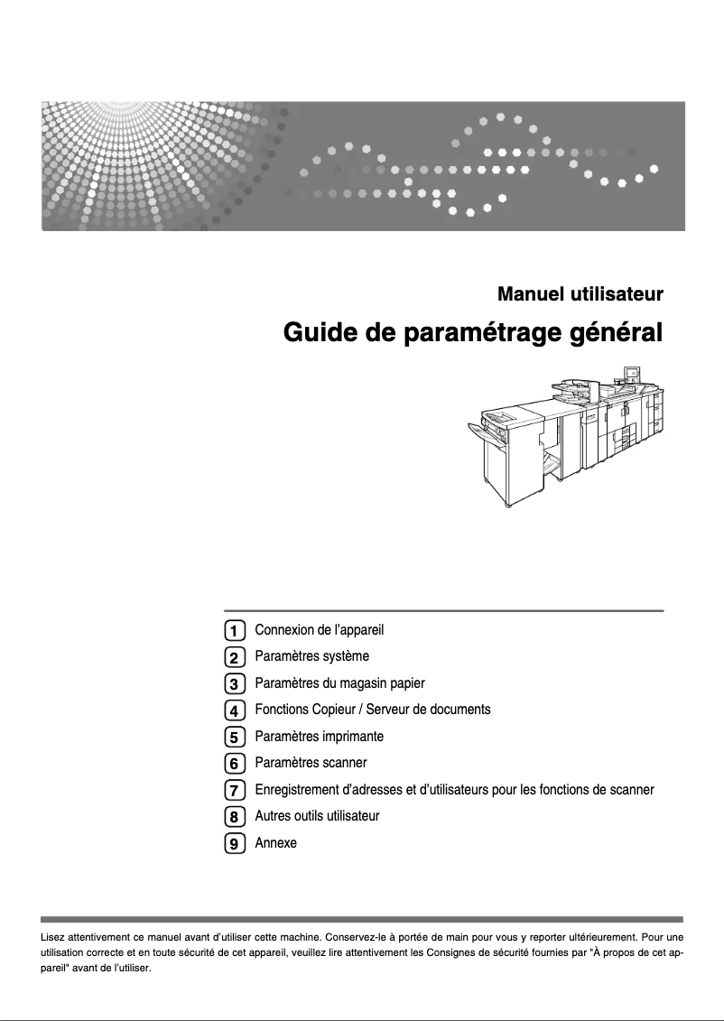 First page image of the manual for Aficio MP 9000